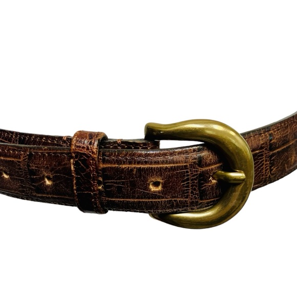 VINTAGE Guess Collection Brown Leather Belt Brass Tone Hardware Women’s Large - Picture 2 of 8